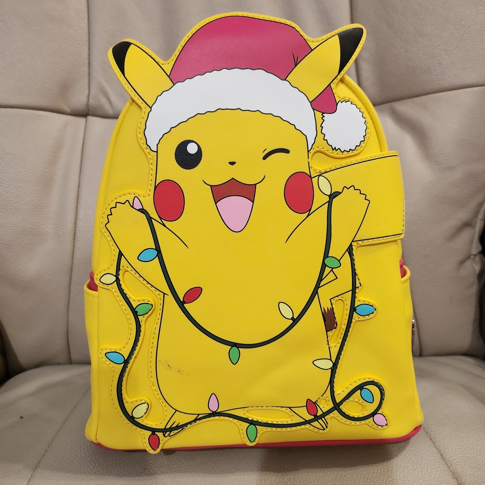 Yellow Pikachu Backpack with Santa Hat